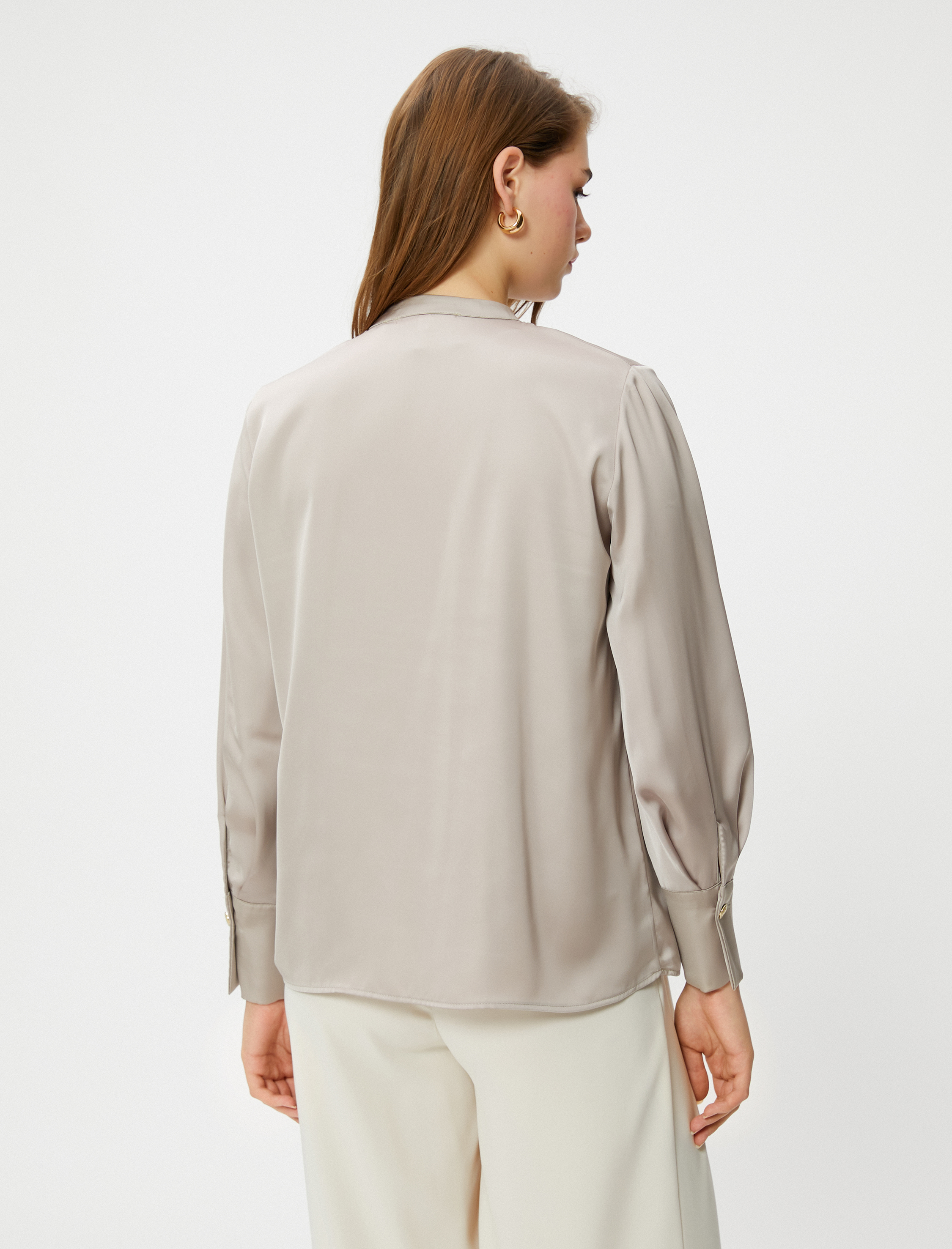   Saten Bluz Hakim Yaka Uzun Kollu