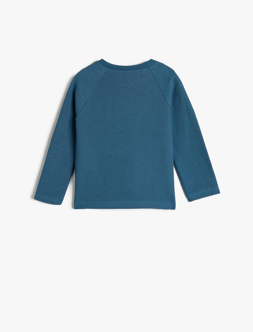  Erkek Bebek Basic Sweatshirt Yakası Düğmeli Bisiklet Yaka Ribanalı Pamuklu