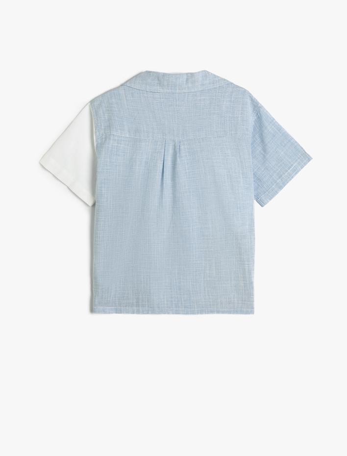 Erkek Çocuk Gömlek Kısa Kollu Renk Bloklu Pamuklu