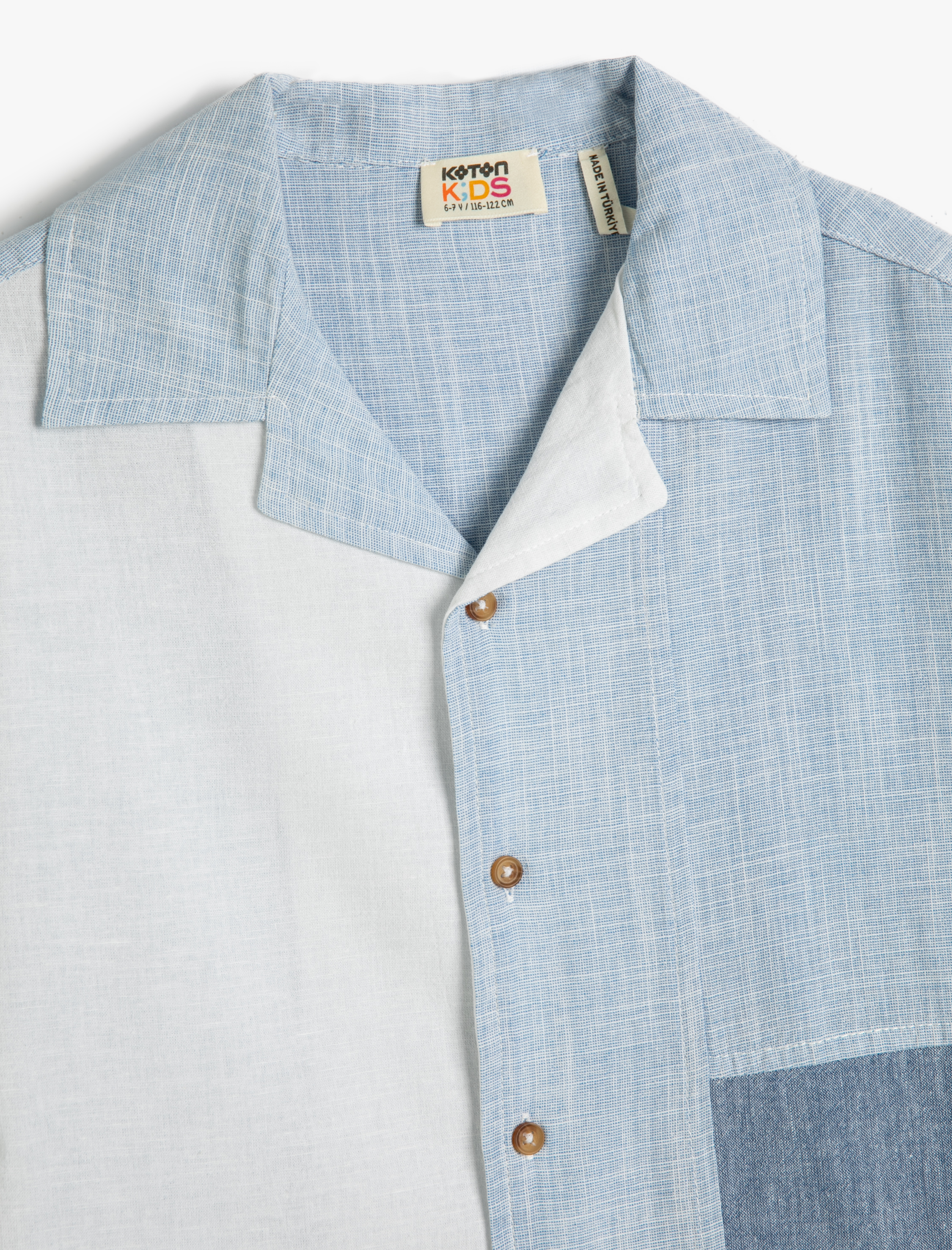  Erkek Çocuk Gömlek Kısa Kollu Renk Bloklu Pamuklu