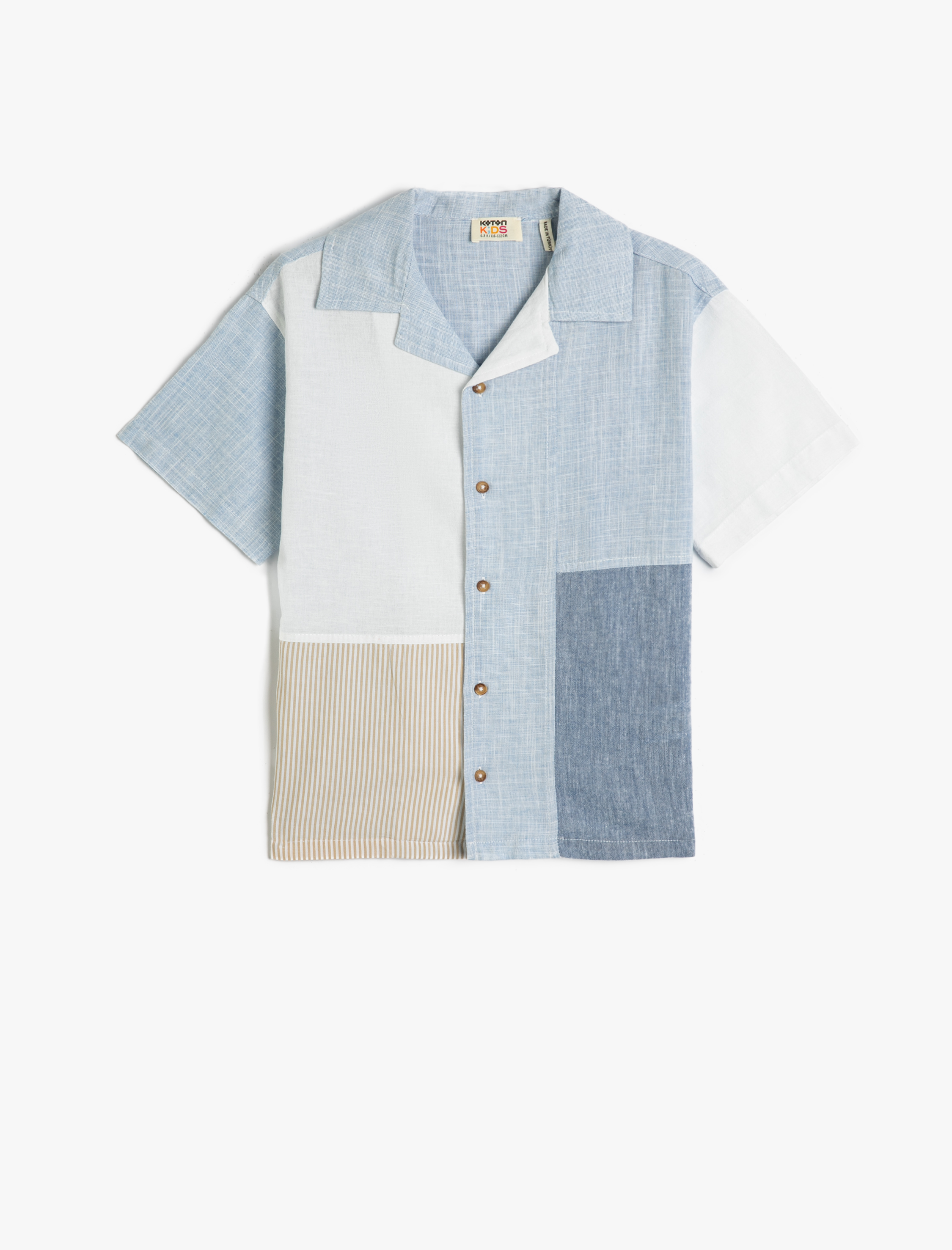  Erkek Çocuk Gömlek Kısa Kollu Renk Bloklu Pamuklu