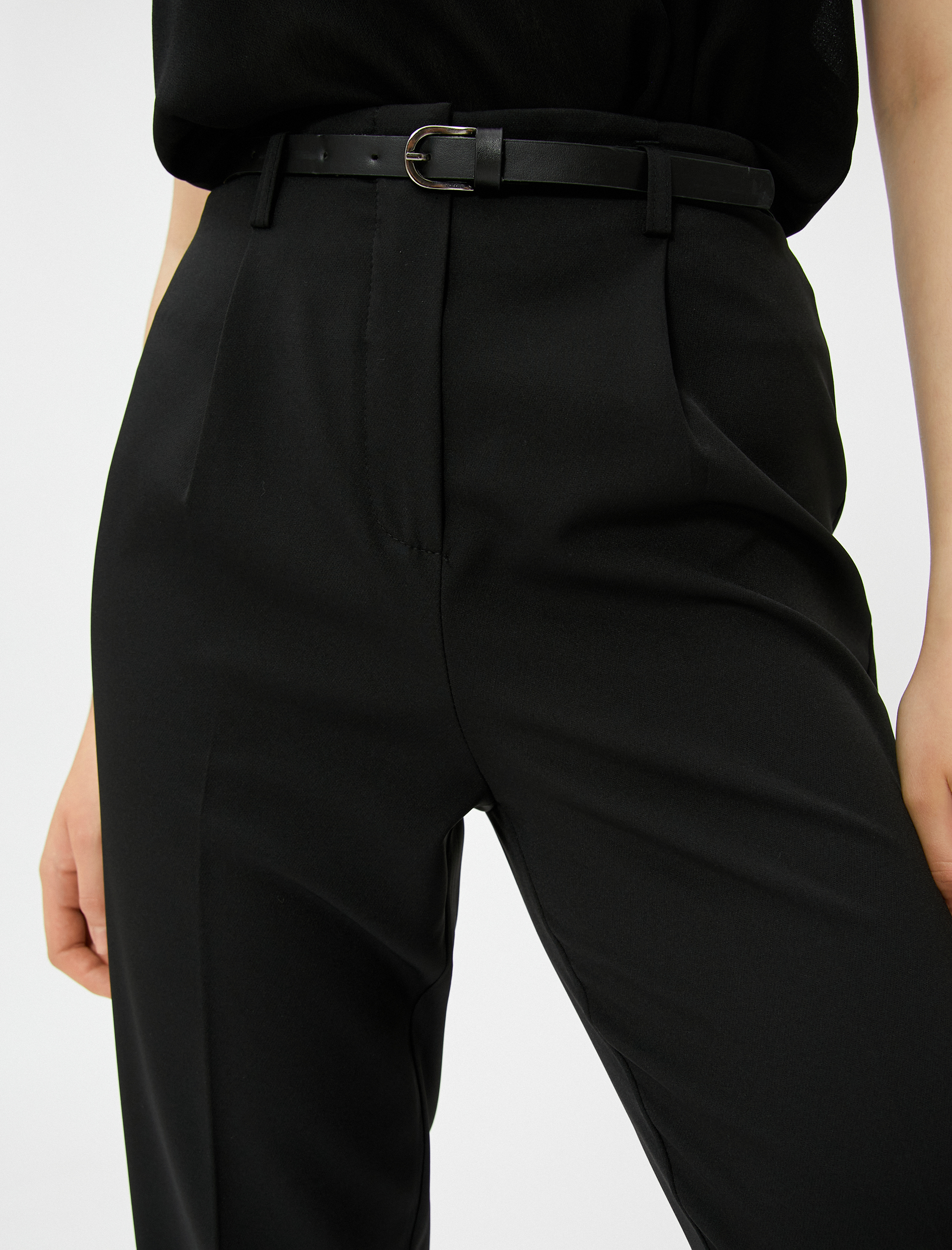   Kemerli Cigarette Kumaş Pantolon Cepli