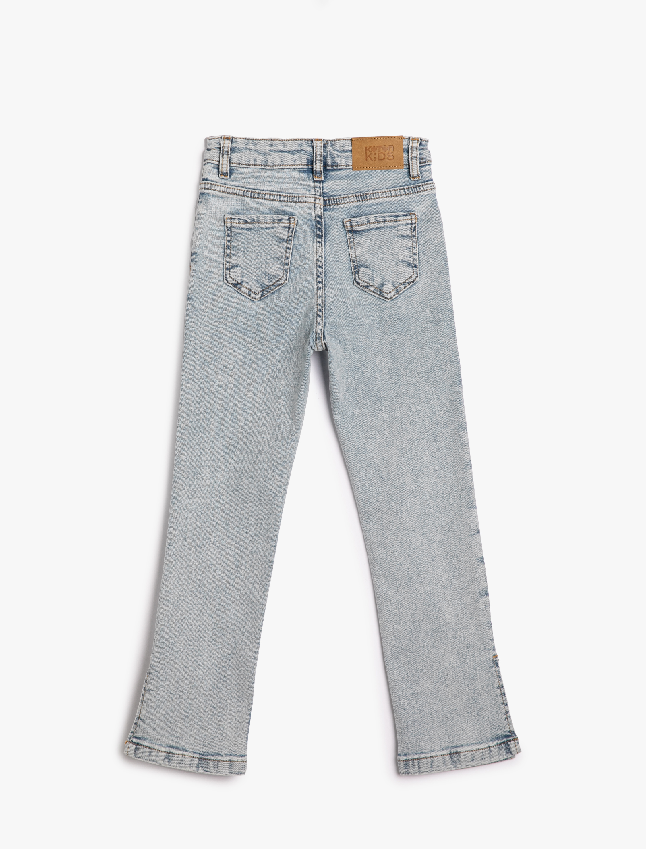  Kız Çocuk Normal Bel Yırtmaç Detaylı Pamuklu Kot Pantolon - Slim Jean