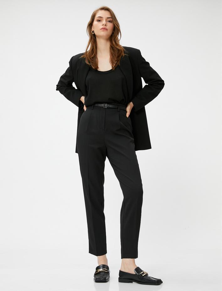  Kemerli Cigarette Kumaş Pantolon Cepli