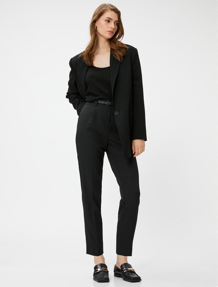  Kemerli Cigarette Kumaş Pantolon Cepli