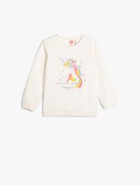 Unicorn Sweatshirt Simli Uzun Kollu Bisiklet Yaka Pamuklu