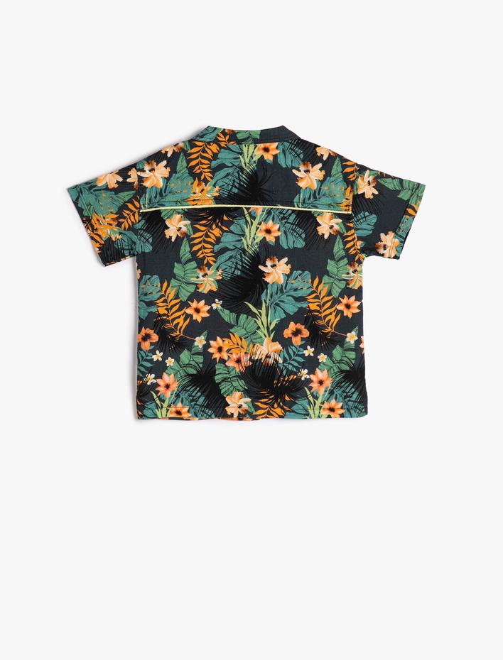 Erkek Bebek Gömlek Slim Çiçekli Kısa Kollu Tek Cep Detaylı Pamuklu