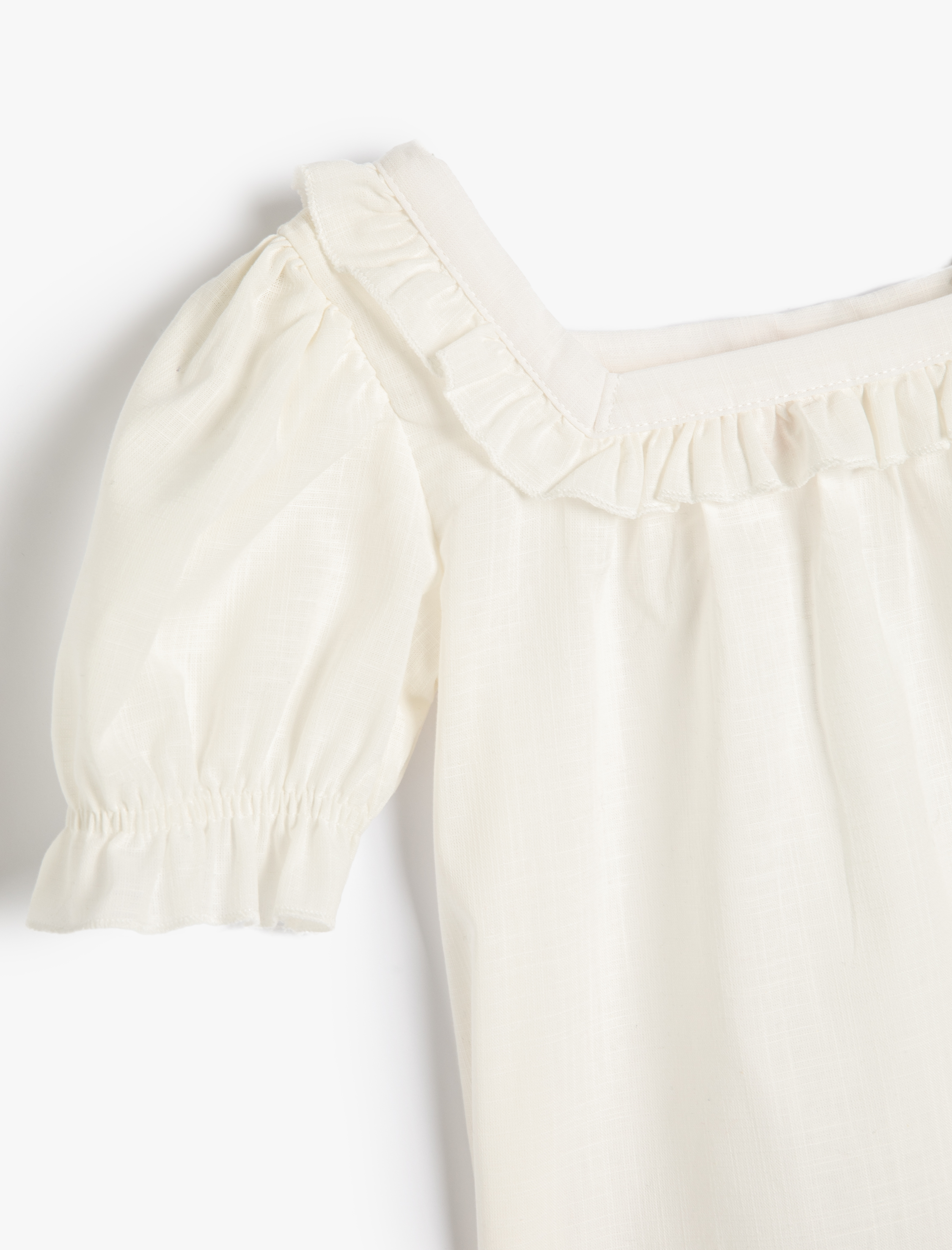  Kız Bebek Bluz Kare Yaka Fırfırlı Balon Kısa Kollu Pamuklu