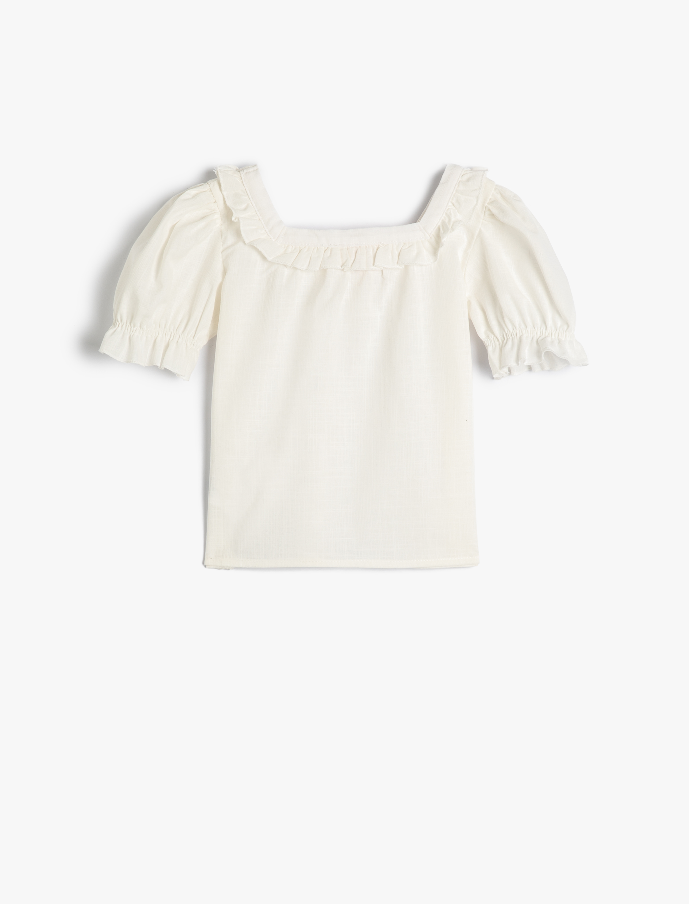  Kız Bebek Bluz Kare Yaka Fırfırlı Balon Kısa Kollu Pamuklu