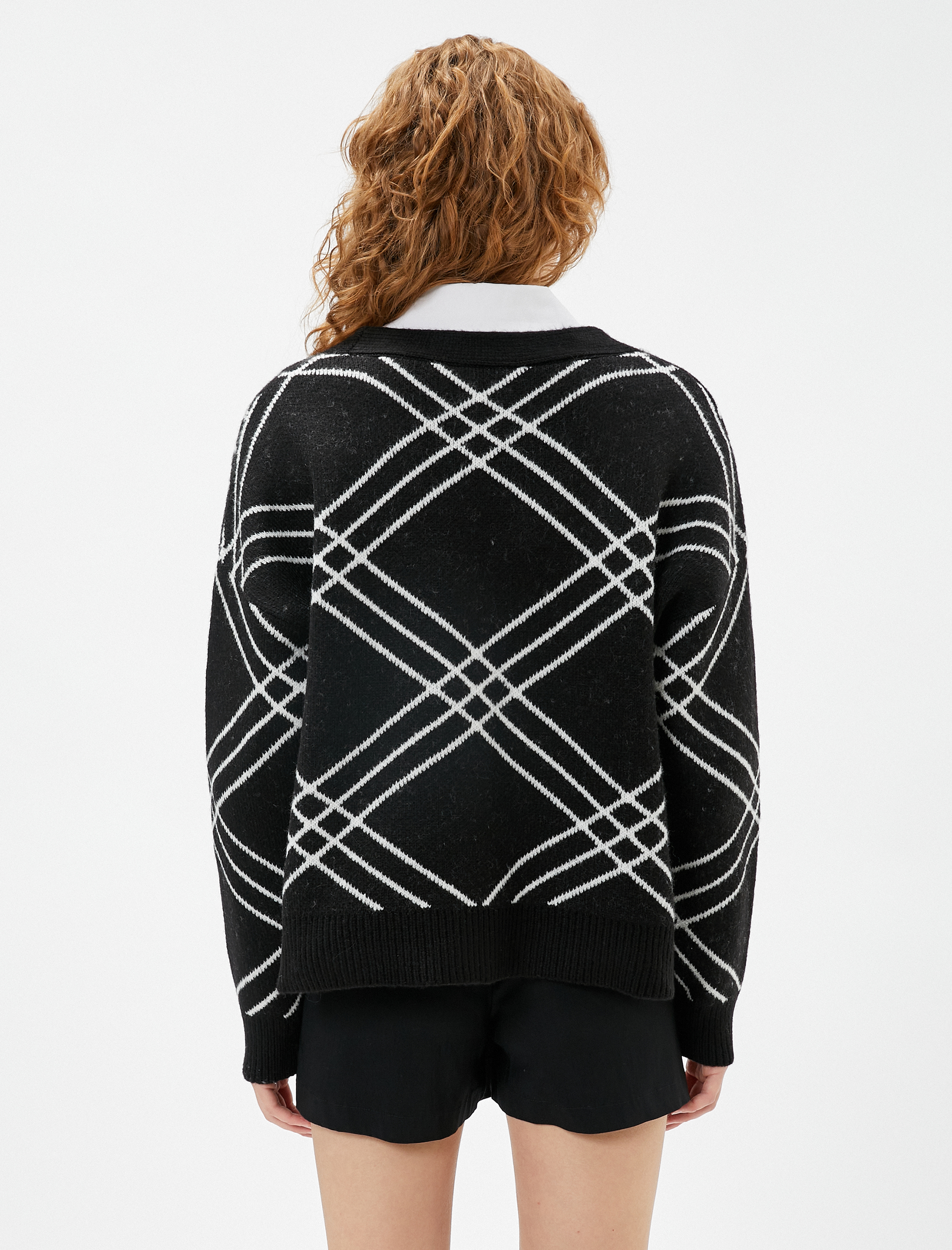   Örgü Hırka V Yaka Ribanalı Düğmeli Uzun Kollu