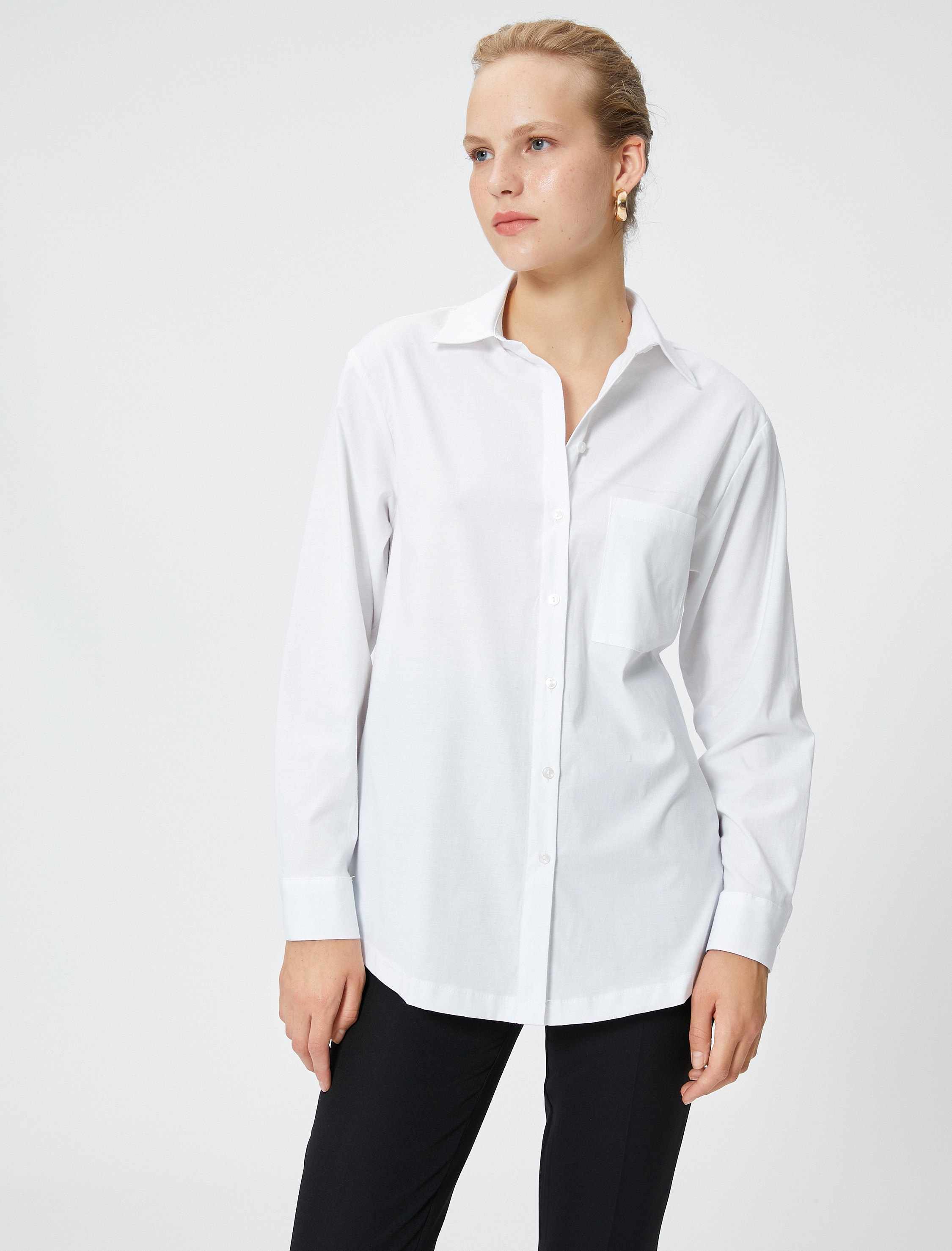   Oversize Gömlek Cepli Uzun Kollu