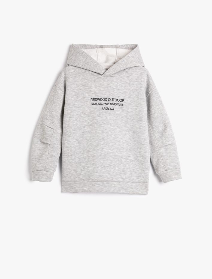 Erkek Çocuk Kapşonlu Sweatshirt Arkası Manzara Baskılı Önü İşleme Detaylı Şardonlu