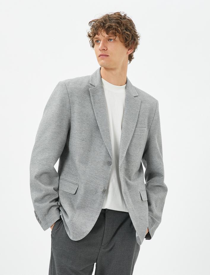  Blazer Ceket Slim Fit Düğmeli Çift Cep Detaylı