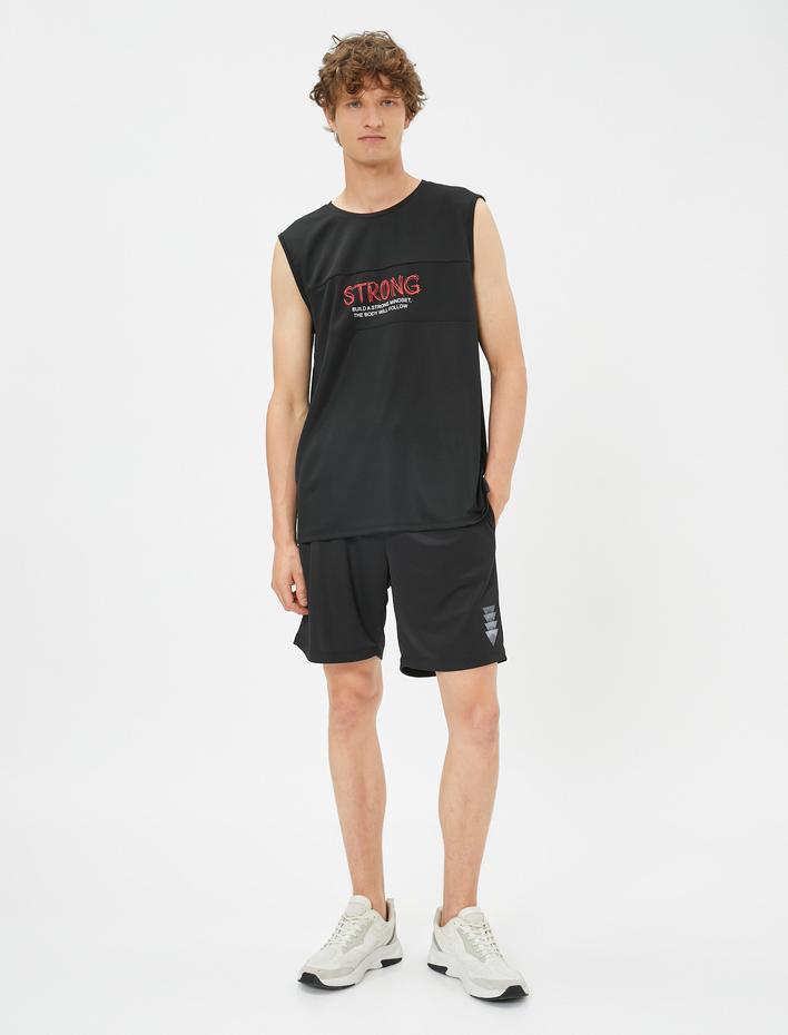  Sporcu Atleti Slogan Baskılı Dikiş Detaylı