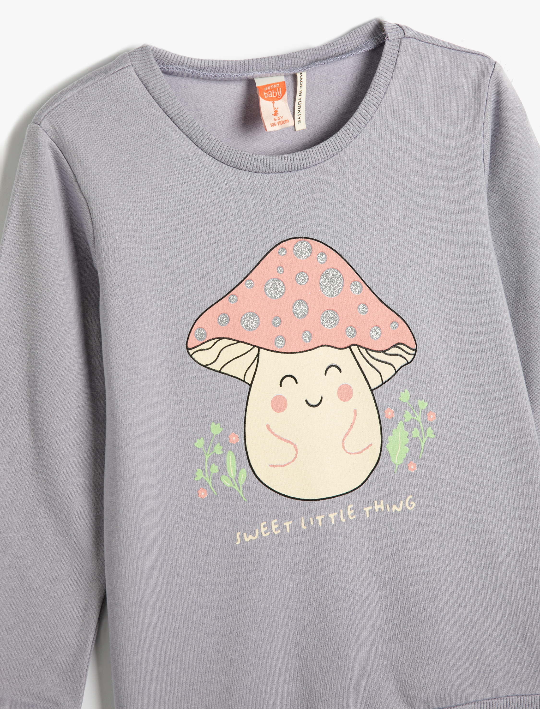  Kız Bebek Sweatshirt Şardonlu Bisiklet Yaka Baskılı Pamuklu