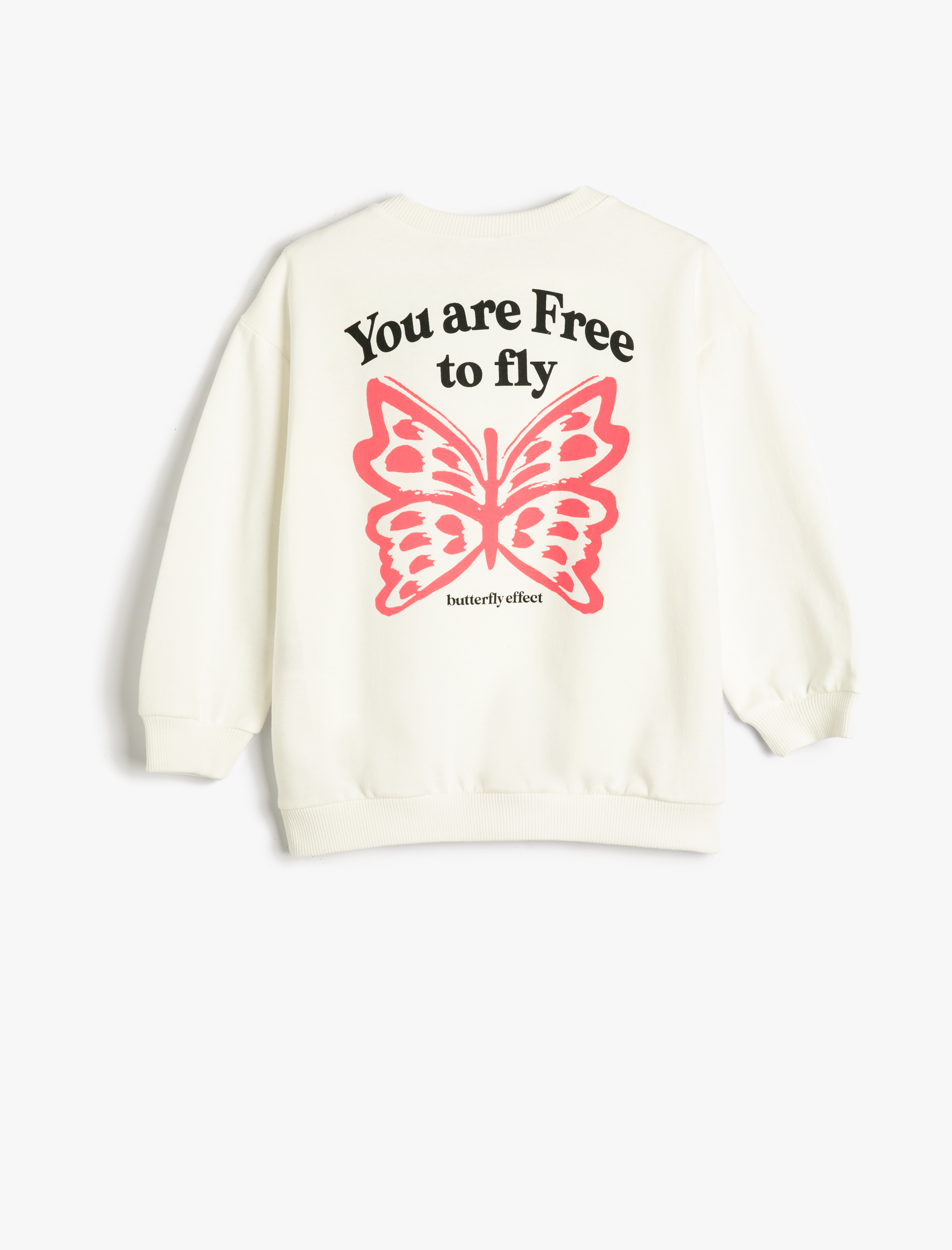  Kız Çocuk Kelebekli Sweatshirt Uzun Kollu Bisiklet Yaka Şardonlu
