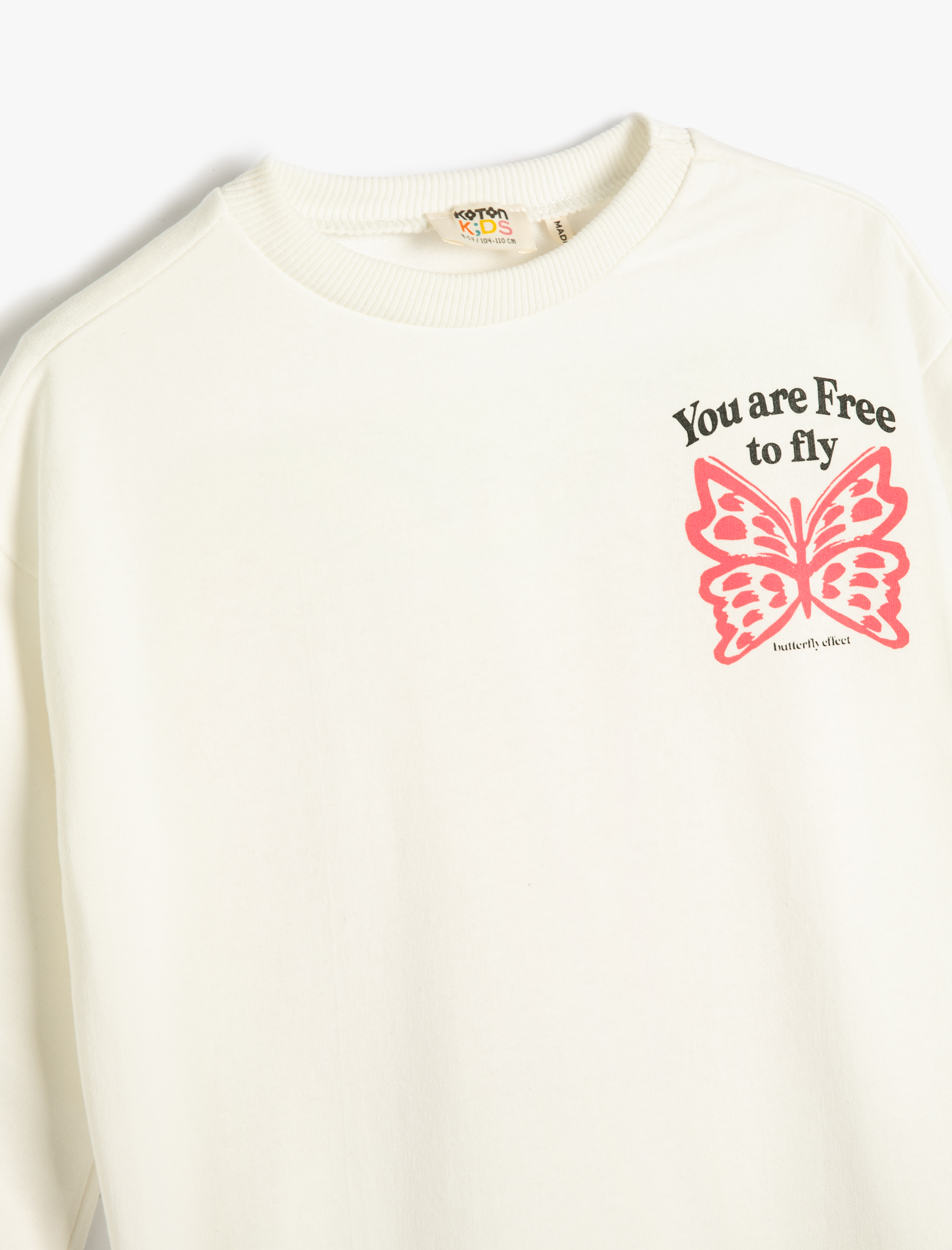  Kız Çocuk Kelebekli Sweatshirt Uzun Kollu Bisiklet Yaka Şardonlu
