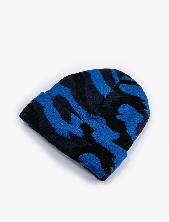 Erkek Kamuflaj Bere Örgü Katlama Detaylı Çok Renkli