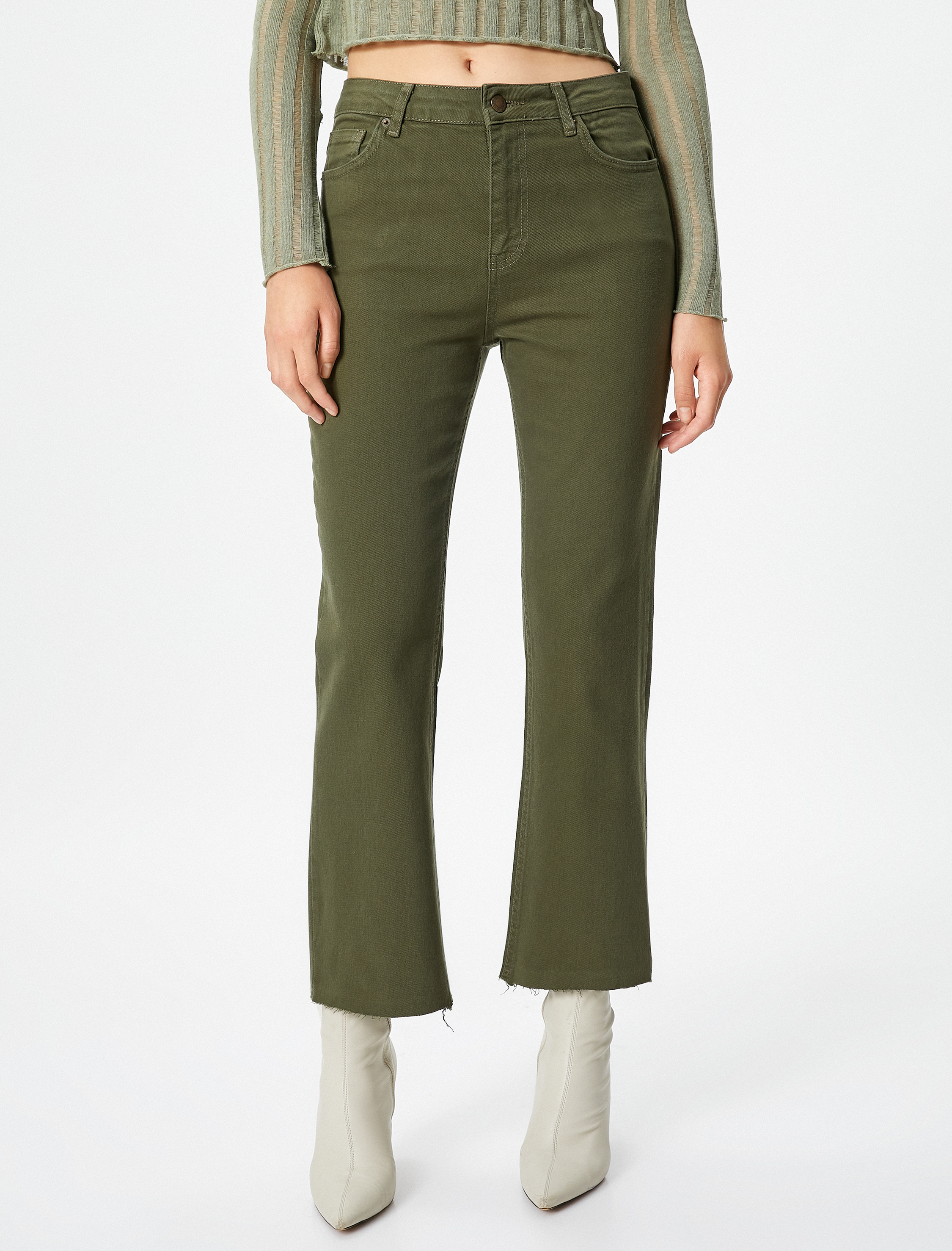   İspanyol Paça Kot Pantolon Gabardin Kumaş Dar Kesim - Flare Jeans