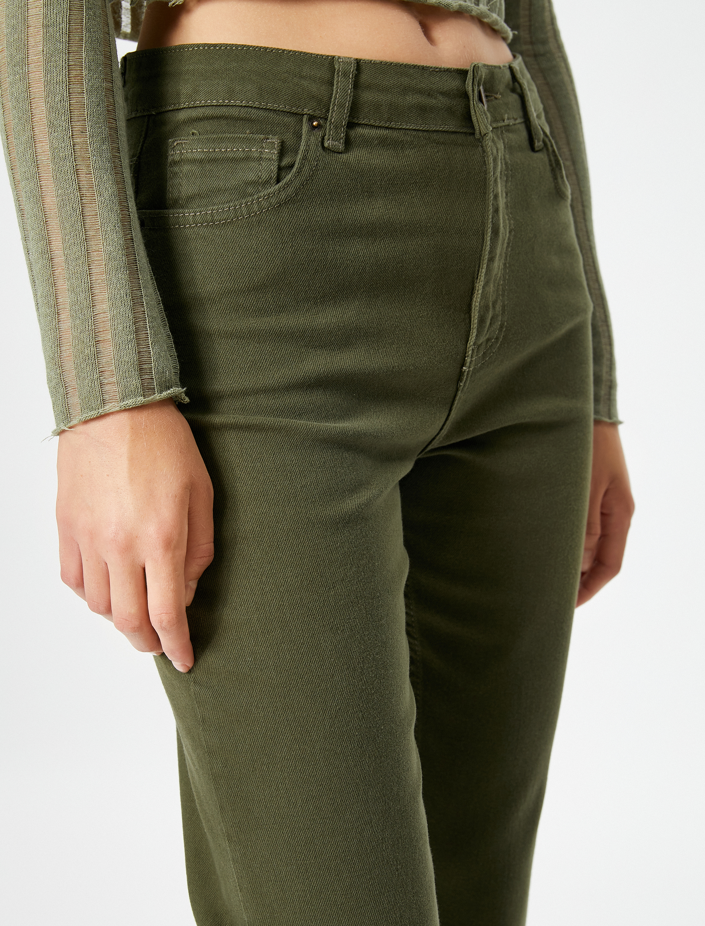   İspanyol Paça Kot Pantolon Gabardin Kumaş Dar Kesim - Flare Jeans