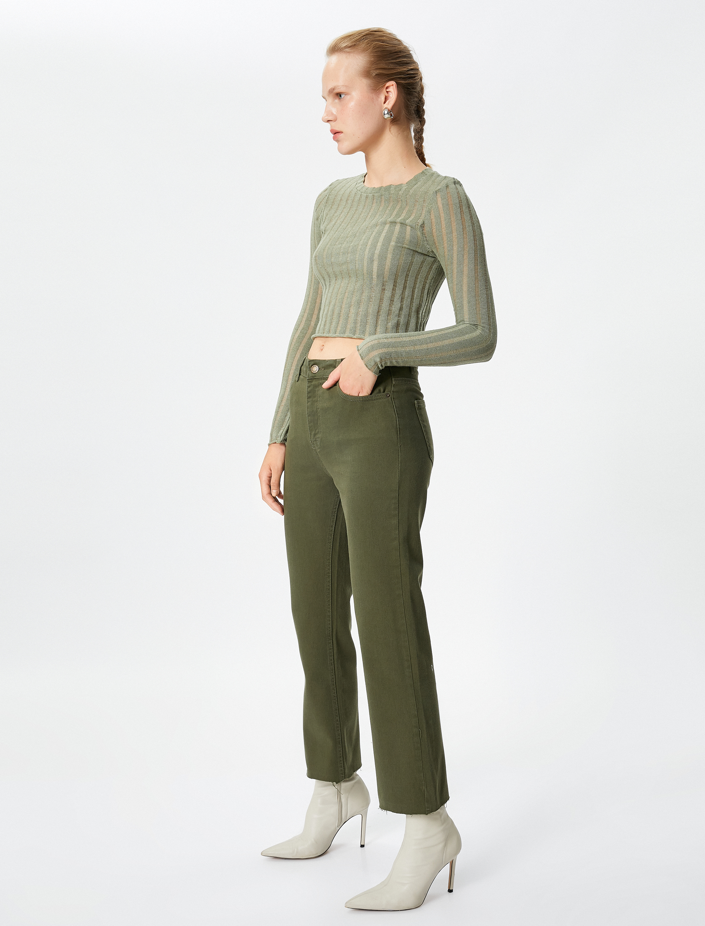   İspanyol Paça Kot Pantolon Gabardin Kumaş Dar Kesim - Flare Jeans