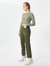 İspanyol Paça Kot Pantolon Gabardin Kumaş Dar Kesim - Flare Jeans