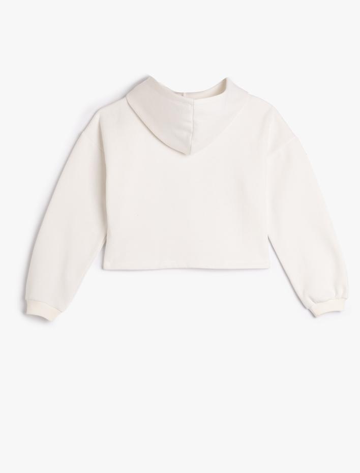 Kız Çocuk Kapşonlu Crop Sweatshirt Şardonlu Kelebek Baskılı