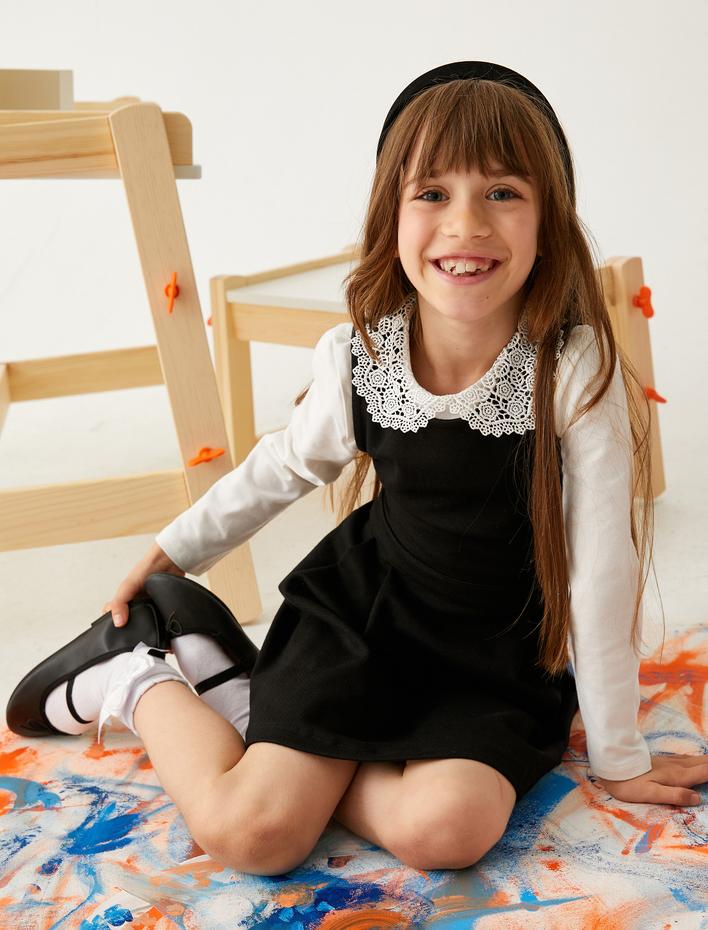 Kız Çocuk Jile Elbise Midi Boy Pileli Kolsuz Yuvarlak Yaka Pamuklu