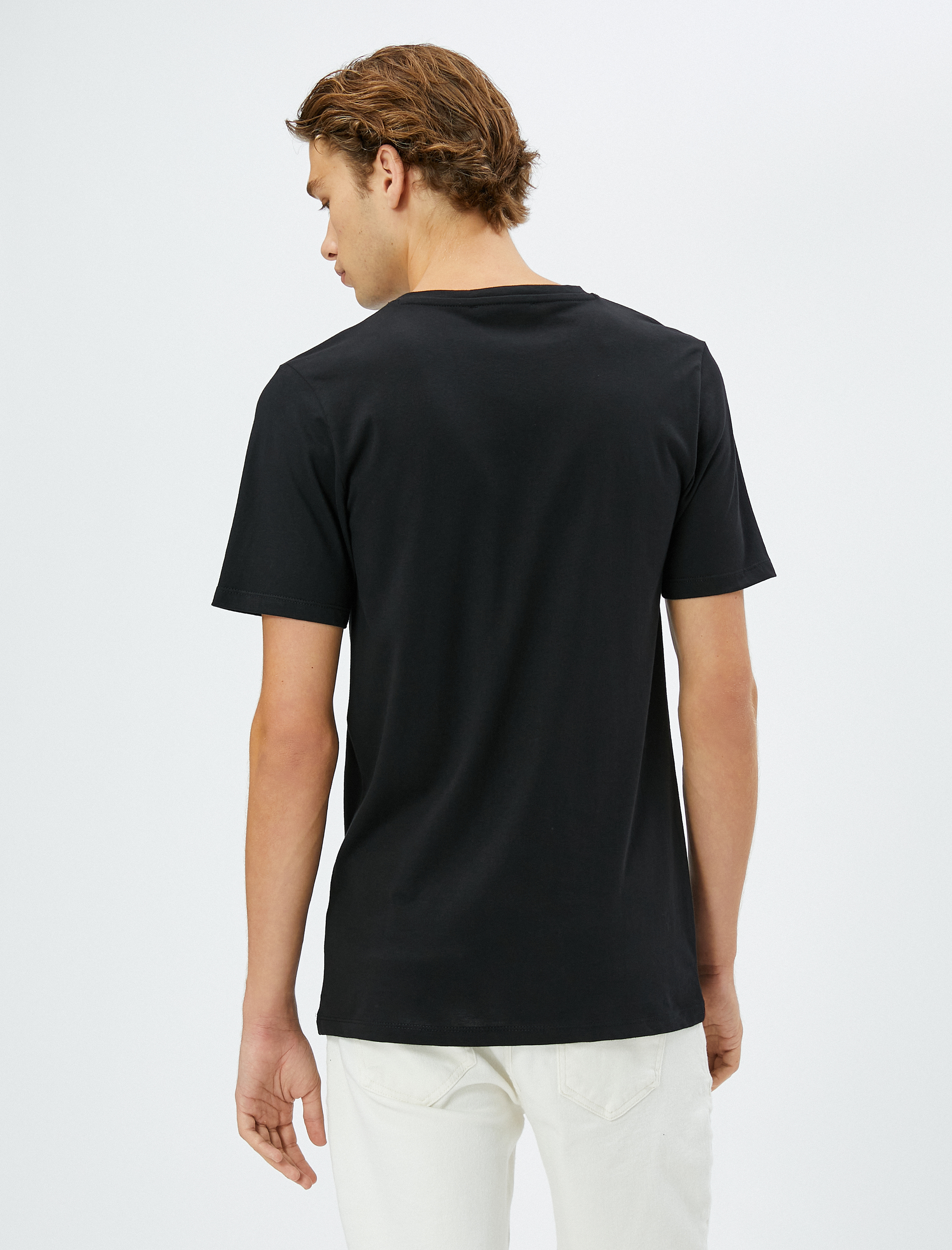   V Yaka Tişört Basic Kısa Kollu Pamuklu