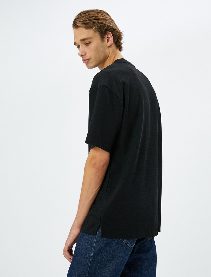  Basic Tişört Bisiklet Yaka Dokulu Kısa Kollu