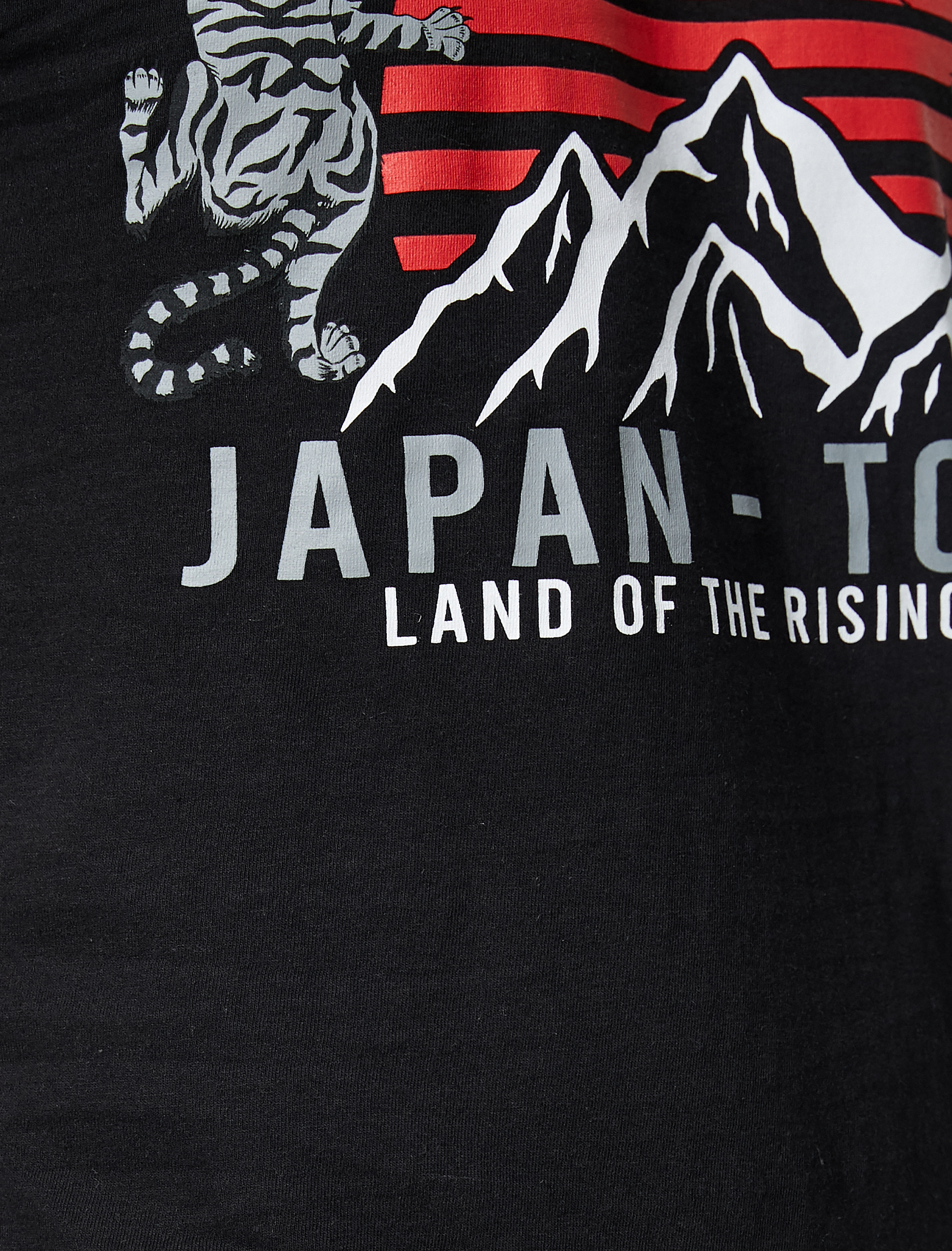   Uzakdoğu Baskılı Tişört Bisiklet Yaka Kısa Kollu Pamuklu