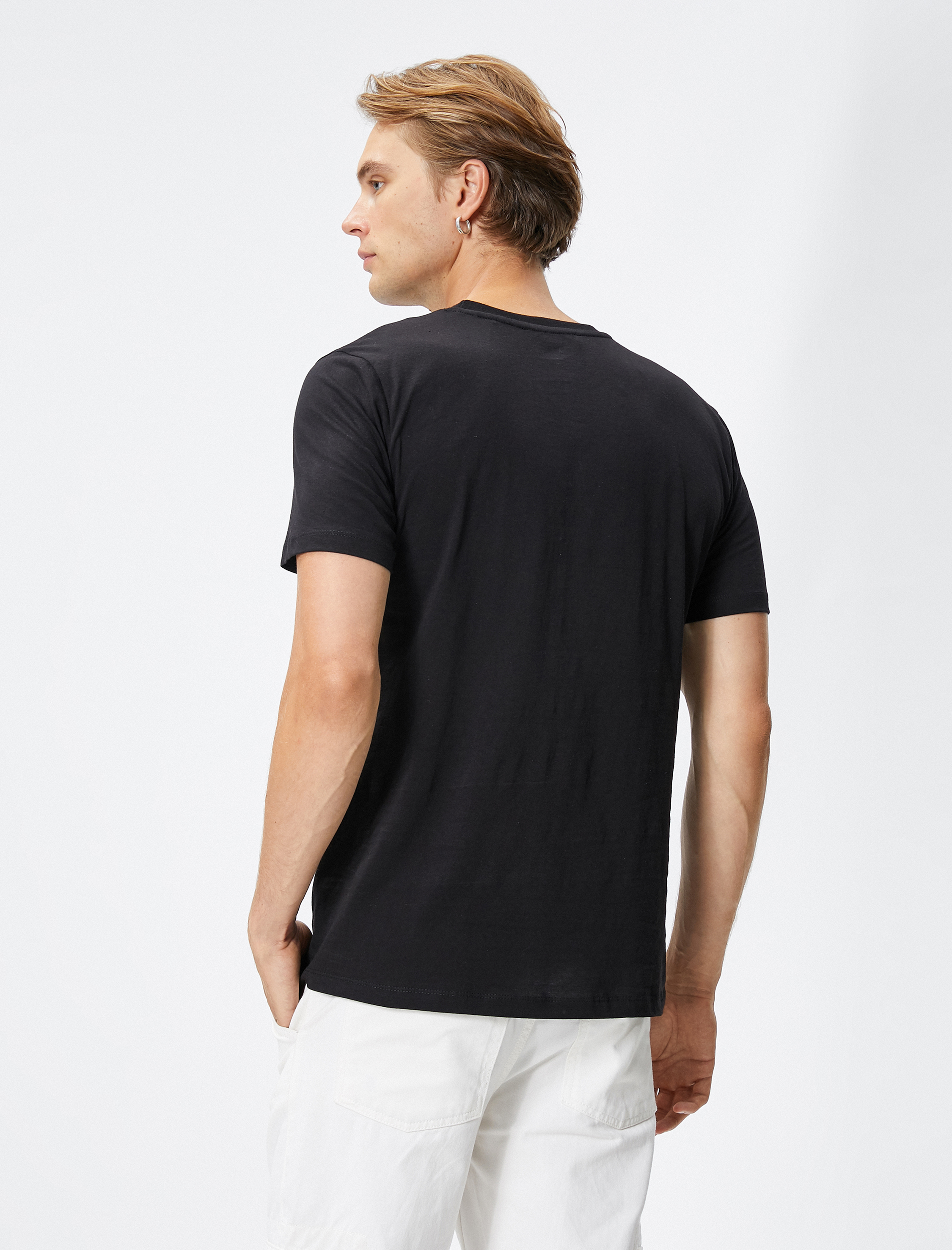   Uzakdoğu Baskılı Tişört Bisiklet Yaka Kısa Kollu Pamuklu