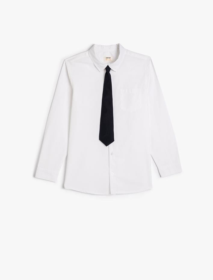 Erkek Çocuk Gömlek Kravat Detaylı Uzun Kollu Pamuklu Klasik Yaka
