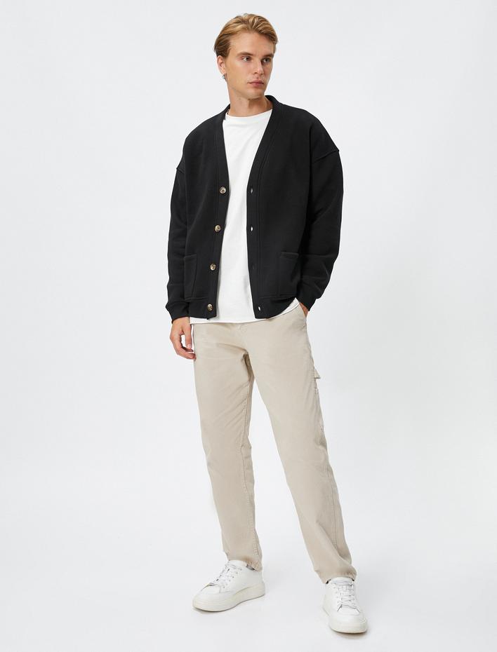  V Yaka Ceket Cep Detaylı Düğmeli Şardonlu