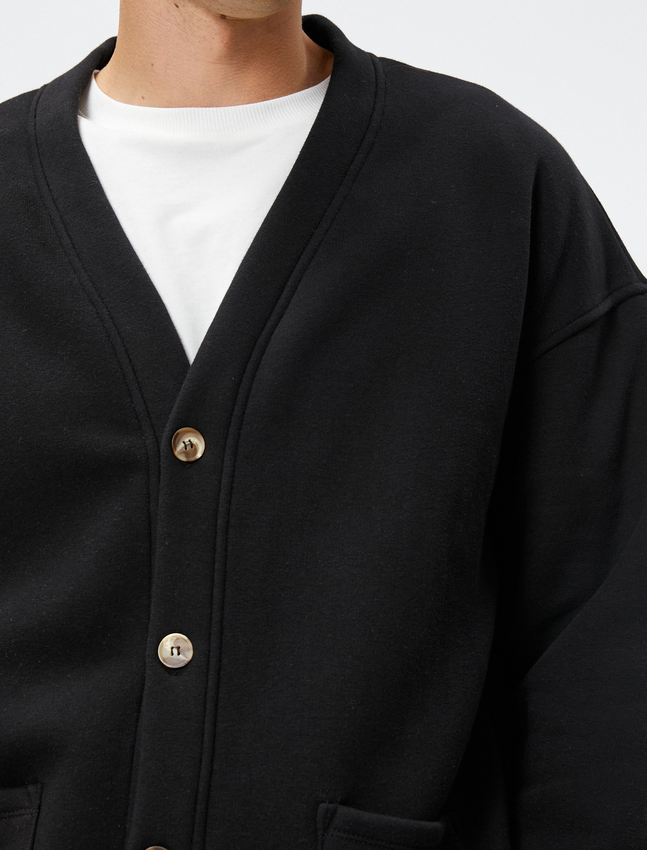 V Yaka Ceket Cep Detaylı Düğmeli Şardonlu