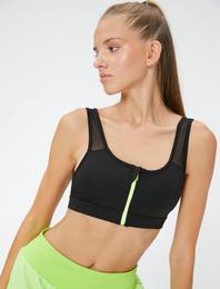 Sporcu Sütyeni Önü Fermuarlı Tül Kalın Askılı