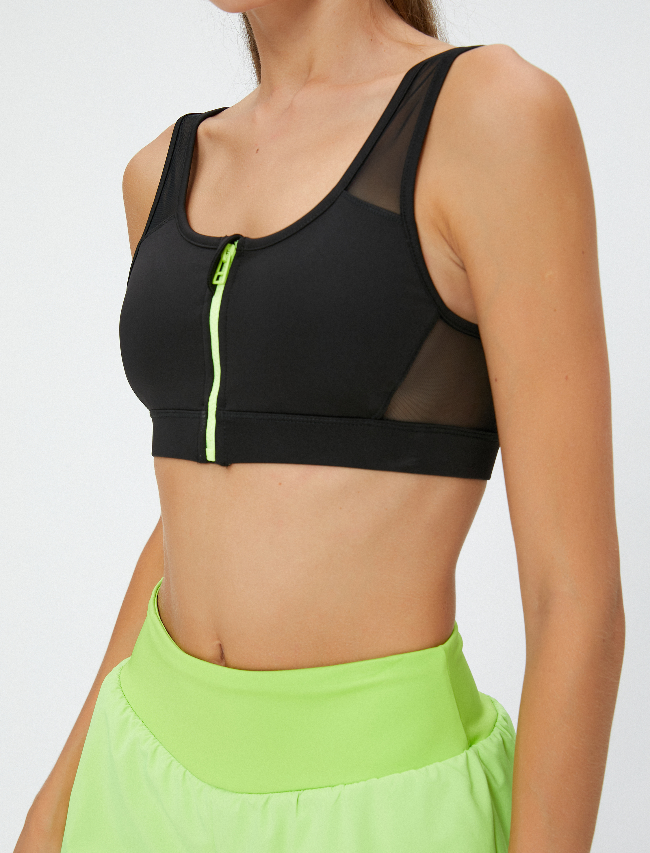   Sporcu Sütyeni Önü Fermuarlı Tül Kalın Askılı