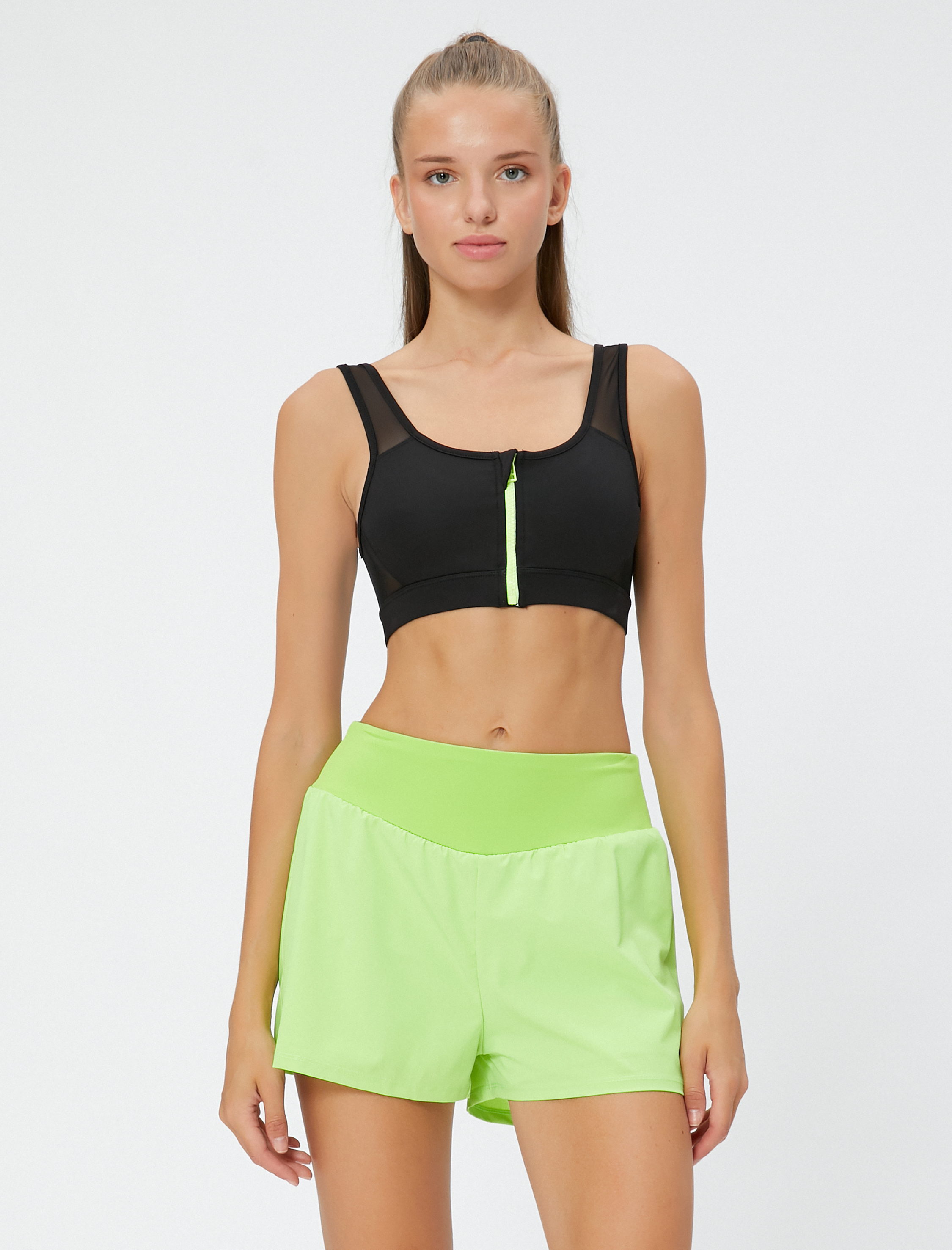   Sporcu Sütyeni Önü Fermuarlı Tül Kalın Askılı