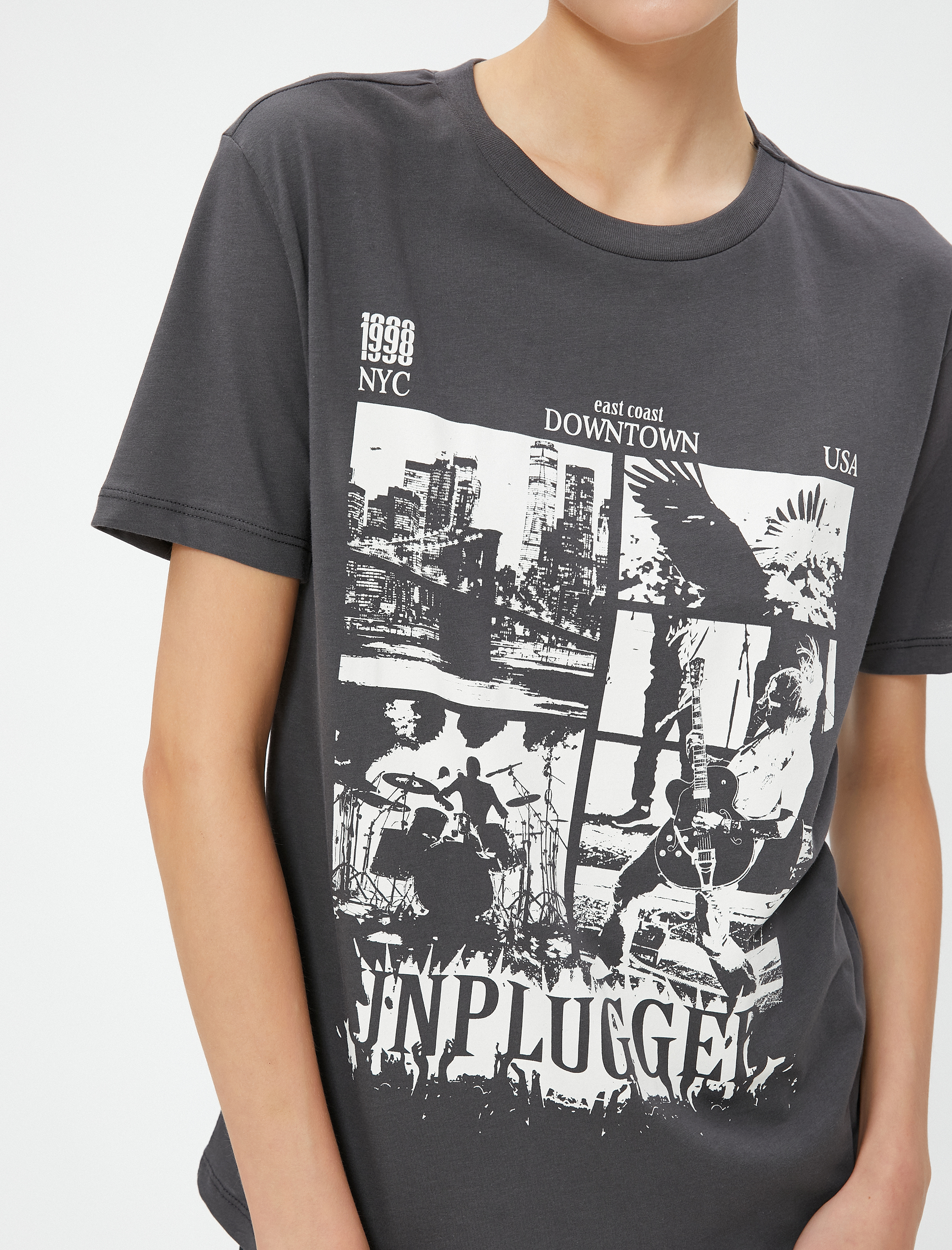   Baskılı Tişört Rahat Kesim Bisiklet Yaka Kısa Kollu