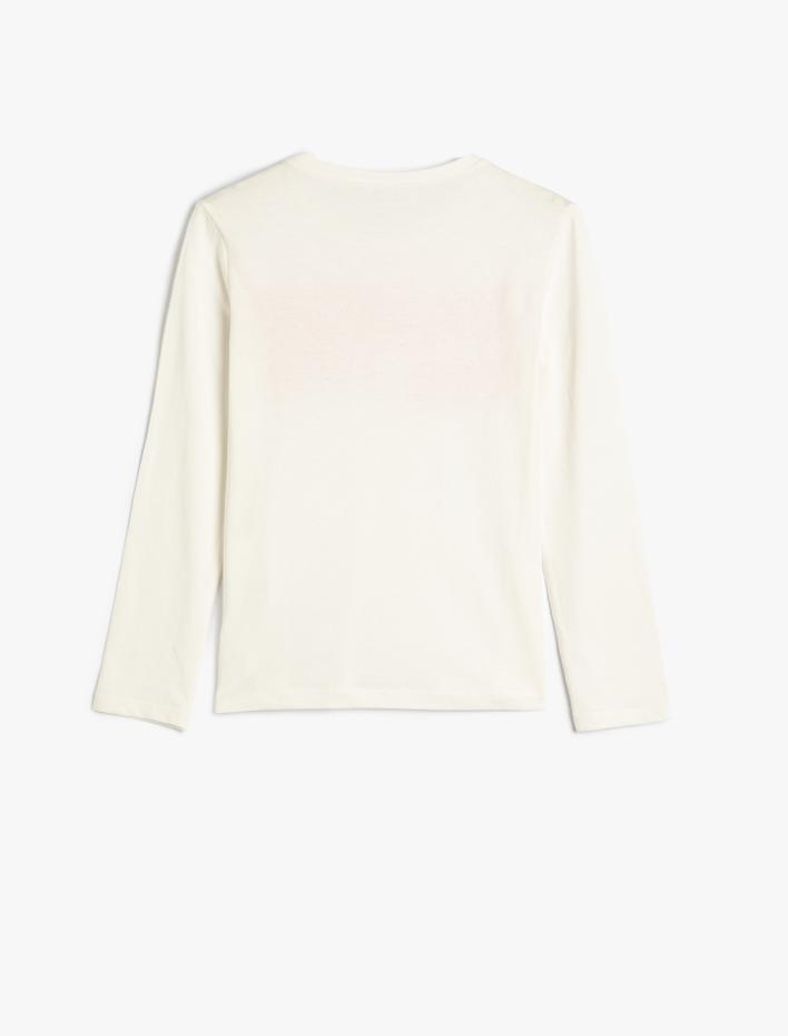 Kız Çocuk Tişört Uzun Kollu Bisiklet Yaka Pamuklu Baskılı