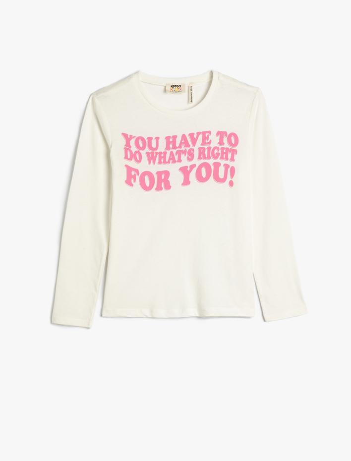 Kız Çocuk Tişört Uzun Kollu Bisiklet Yaka Pamuklu Baskılı