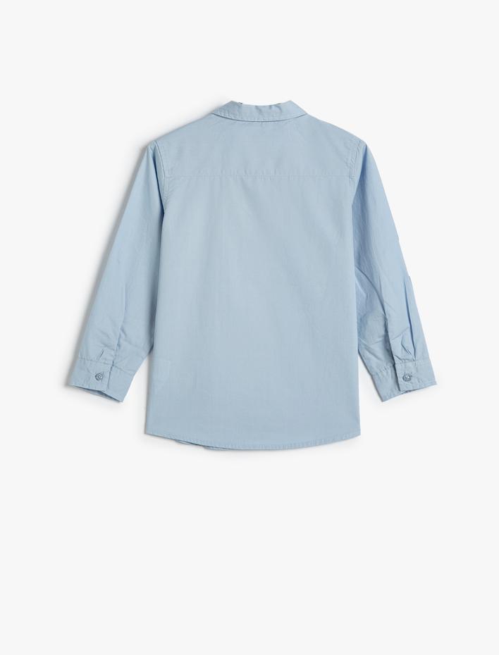 Erkek Çocuk Gömlek Cep Detaylı Uzun Kollu Pamuklu Klasik Yaka