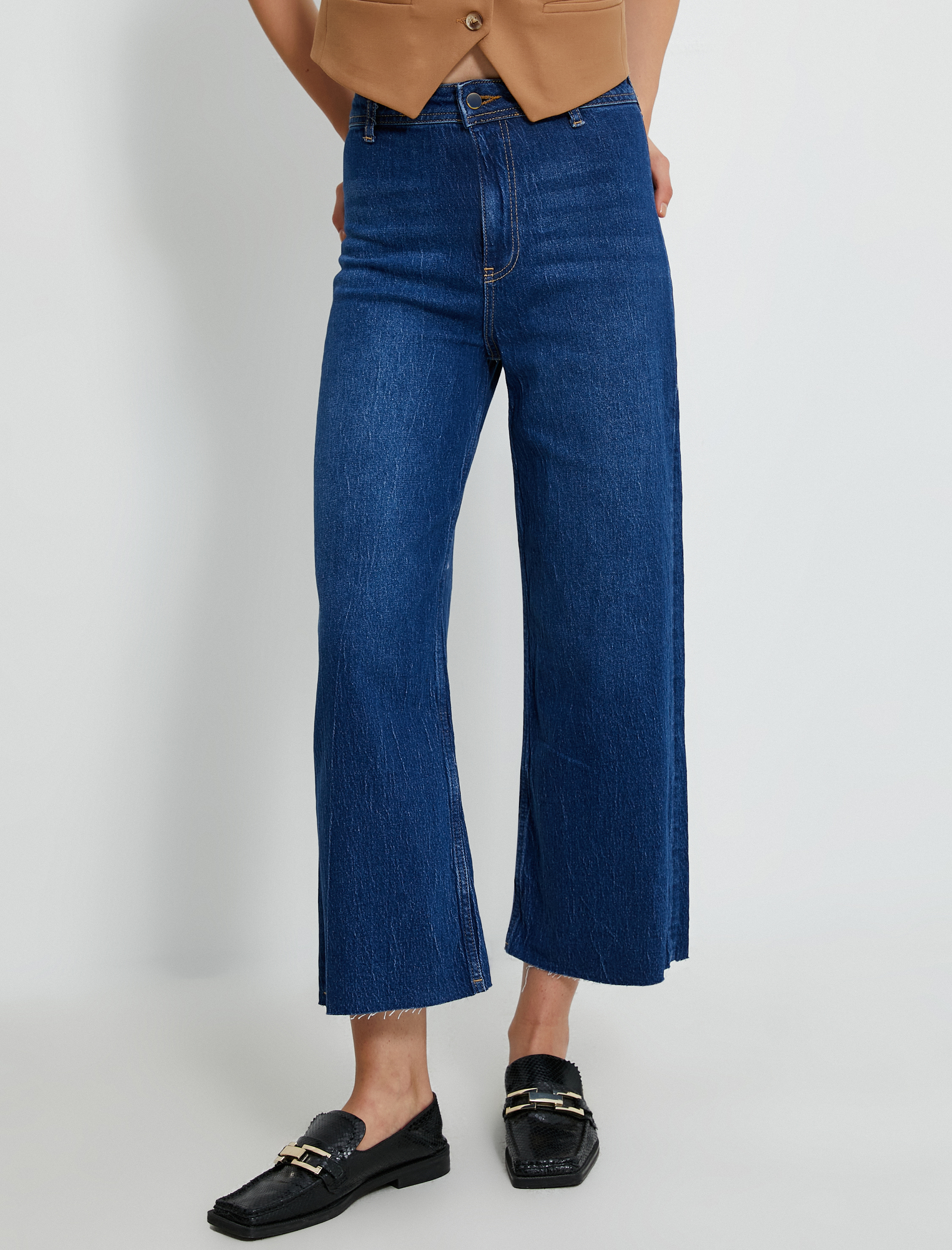 Geniş Kısa Paça Kot Pantolon Yüksek Bel - Sandra Jean