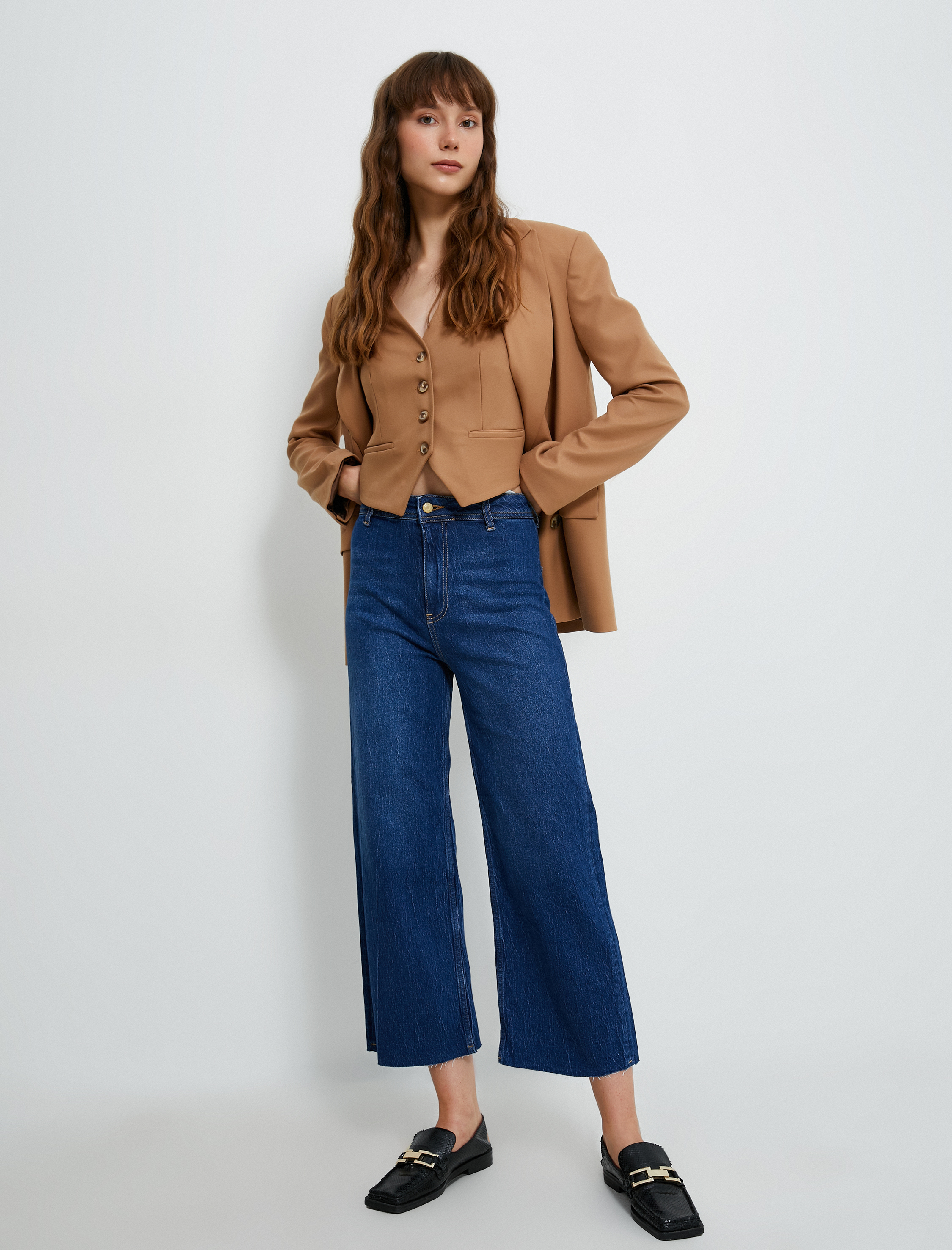 Geniş Kısa Paça Kot Pantolon Yüksek Bel - Sandra Jean