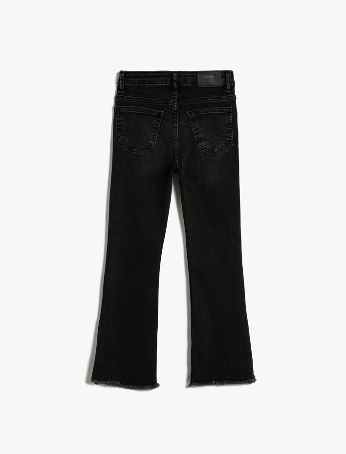 Kız Çocuk İspanyol Paça Kot Pantolon Cepli Pamuklu -Flare Jean
