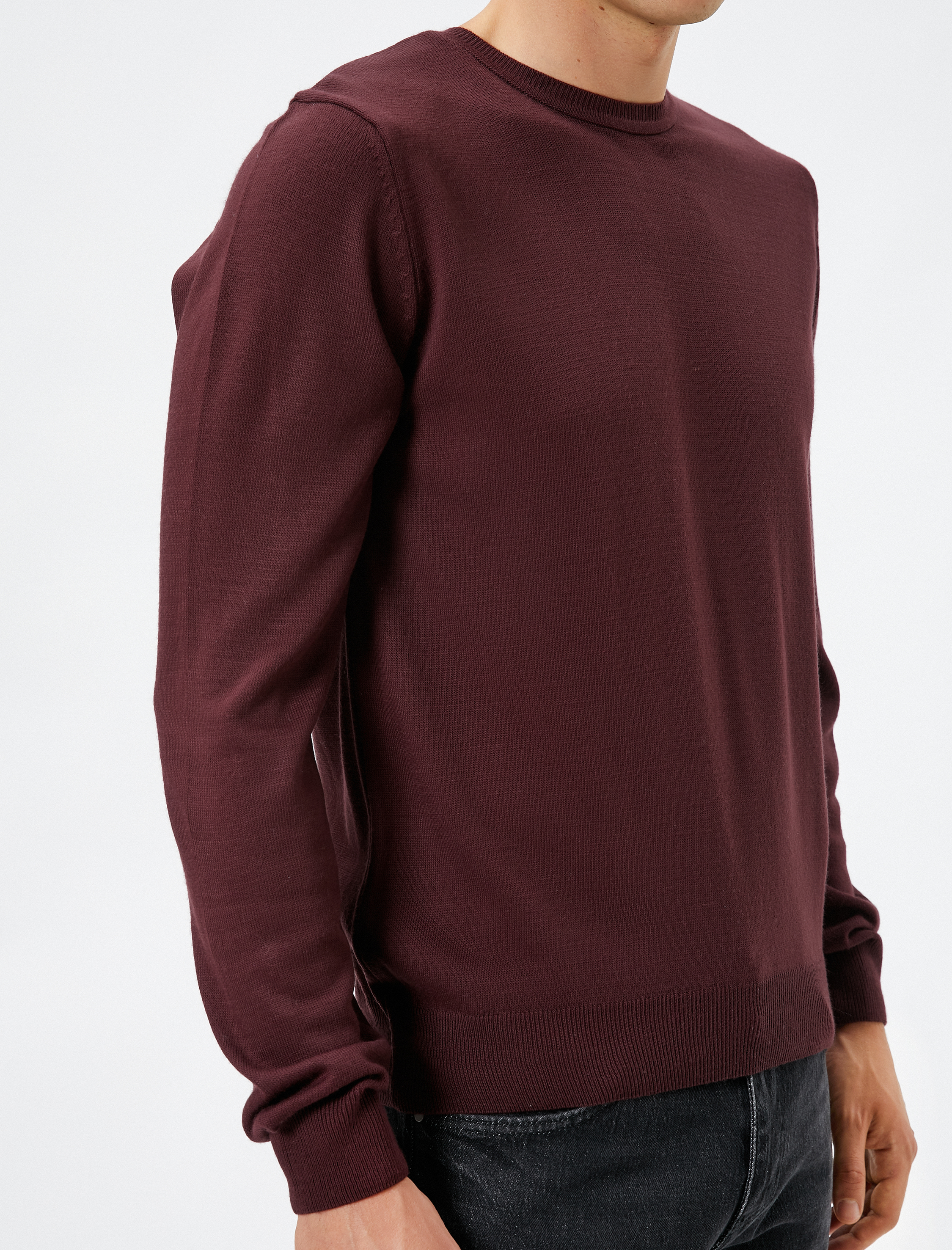   Basic Triko Kazak Bisiklet Yaka Dar Kesim Uzun Kollu