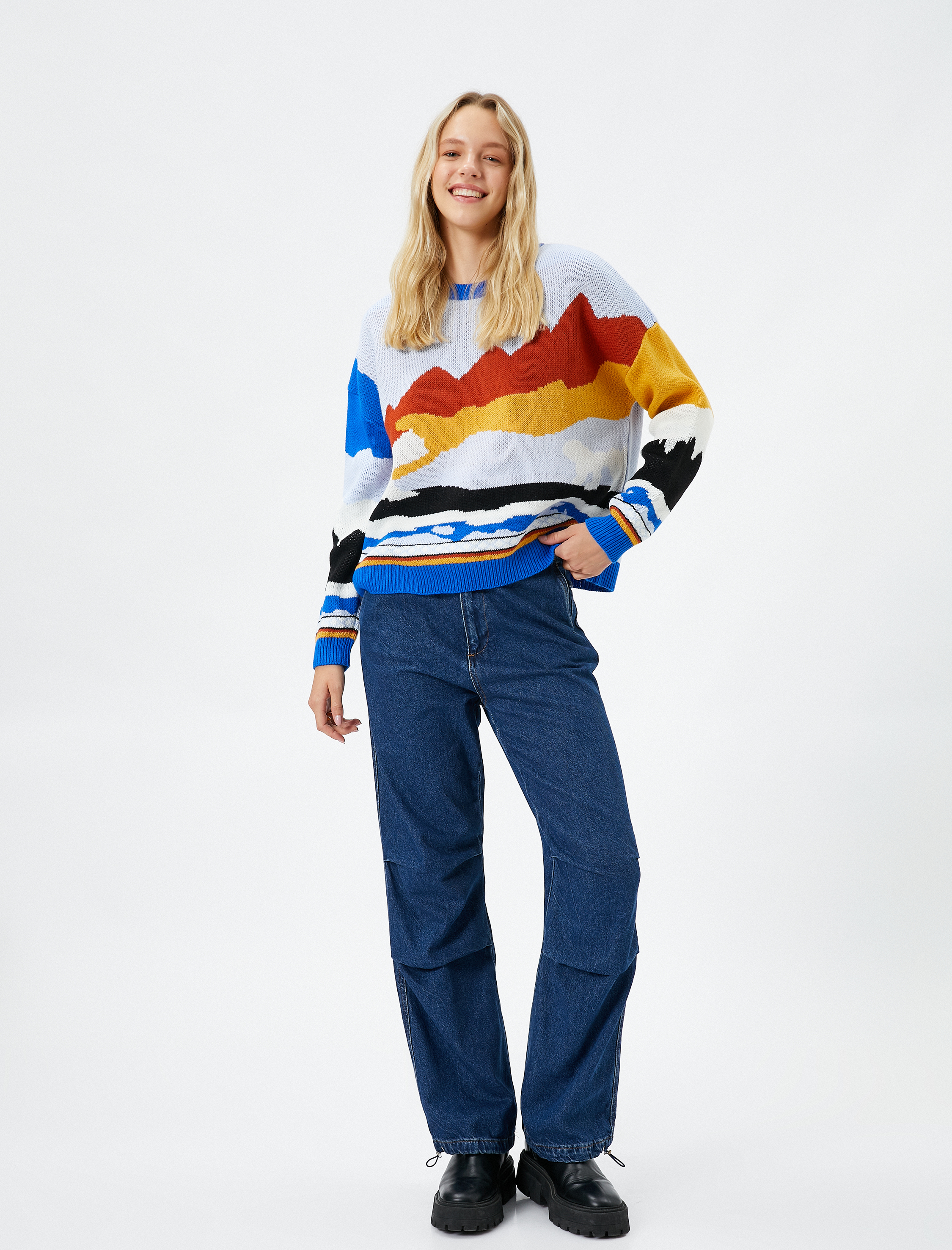   Triko Kazak Bisiklet Yaka Uzun Kollu Çok Renkli