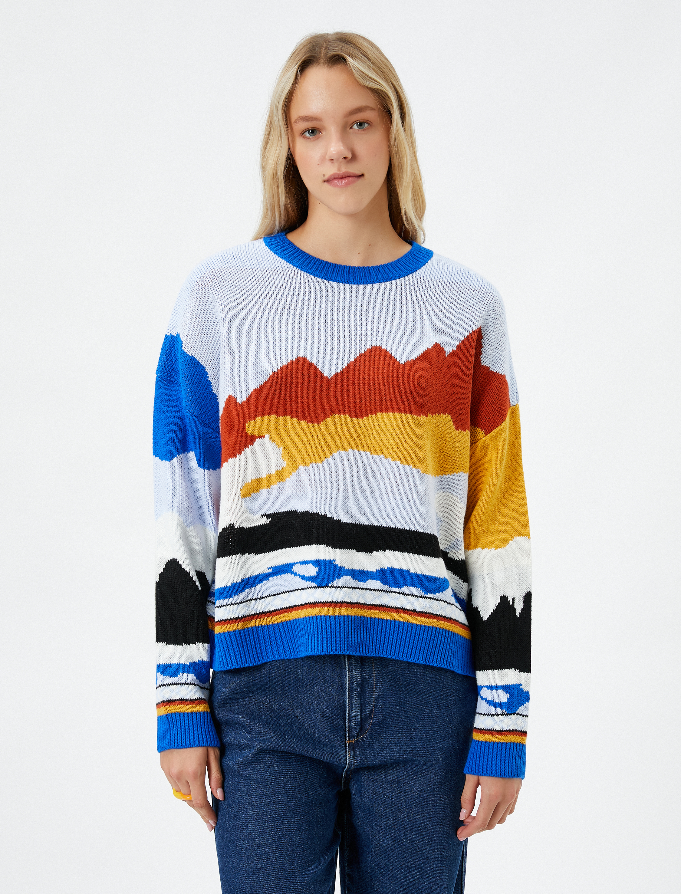   Triko Kazak Bisiklet Yaka Uzun Kollu Çok Renkli