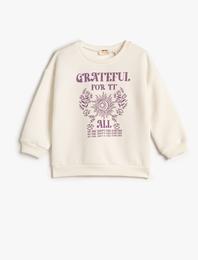 Sweatshirt Şardonlu Uzun Kollu Bisiklet Yaka Baskılı