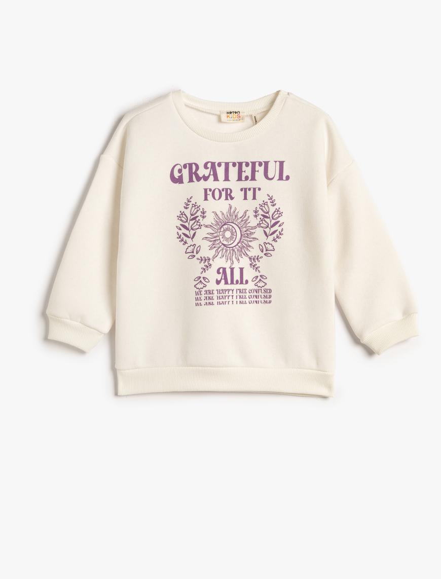  Kız Çocuk Sweatshirt Şardonlu Uzun Kollu Bisiklet Yaka Baskılı